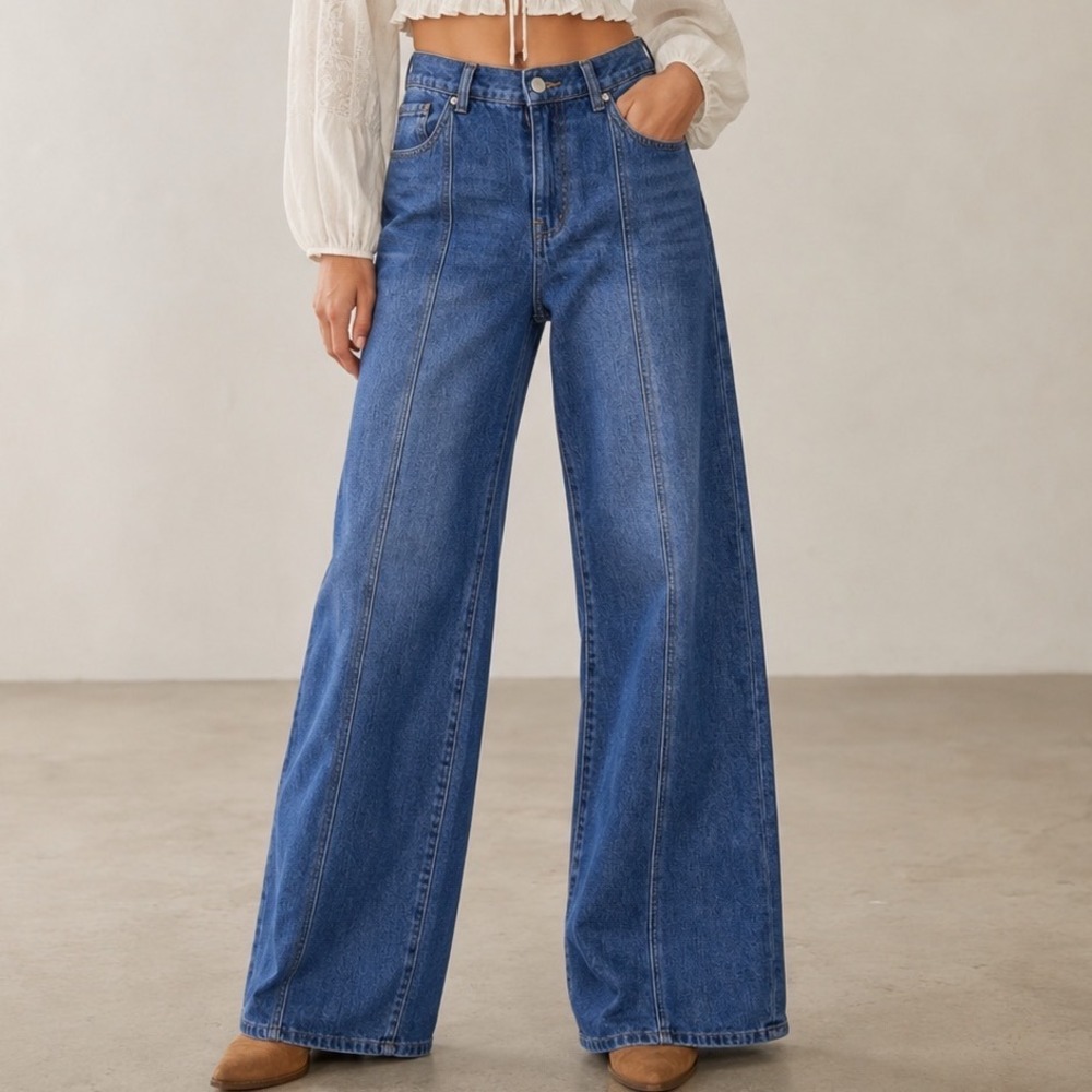 Rise Supply Co Womens Blue Wide‎ Leg Seam Front Jeans Size Seven RSRU4A-MW-Y346